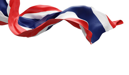Thailand flag flying isolated on transparent background with copy space 3D render