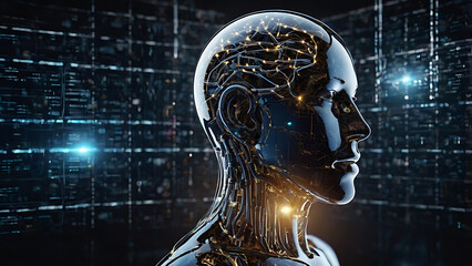 Human head with digital circuits representing artificial intelligence and cognitive technology