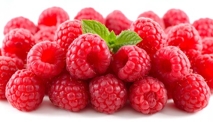 Group composition of fresh raspberries arranged on a neutral background, highlighting natural freshness and vibrant color for food branding and healthy lifestyle visuals.