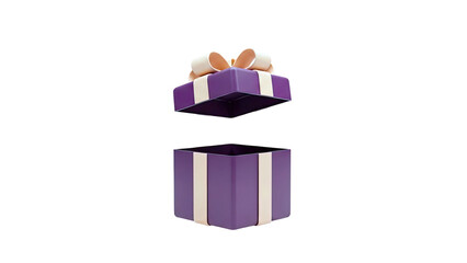 3D Open Gift Box with Cream Ribbon Bow on transparent background