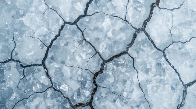Cracked ice surface with dark fissures and icy texture