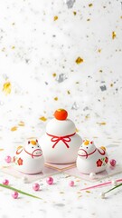 White ceramic containers with unicorn and confetti background pink