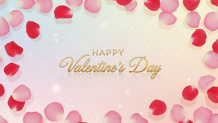 Happy Valentine’s Day Background with Floating Rose Petals and Soft Pastel Design