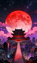 night view of chinese temple