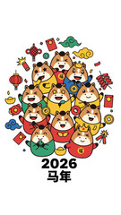 Fototapeta premium Cute Hamsters Celebrating Chinese New Year 2026 Year of the Horse.