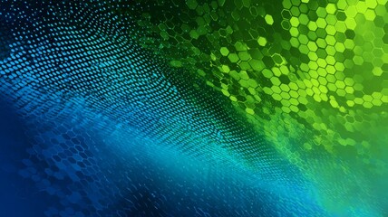 Futuristic digital technology banner with green and blue abstract texture, glowing network connections, and modern high-tech computing design
