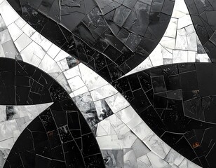 Abstract monochrome mosaic featuring interwoven curves creating contrast