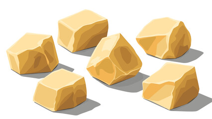 Six Golden-Brown Rough-Cut Cubes Illustration with Shadows on White Background