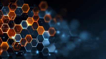 Abstract hexagon technology background with futuristic geometric shapes and digital circuit patterns, modern vector design for innovation, computing, and high-tech concepts