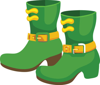 Pair Of Leprechaun Boots With Curled Toes And Gold Buckles Vector Icon