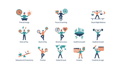 Fototapeta premium Diverse Business Concepts Illustrated with People Balancing Elements.