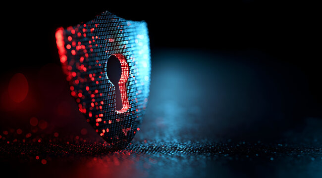 Close-up of a digital lock in vibrant blue and red lighting, symbolizing cybersecurity and data protection in modern technology.