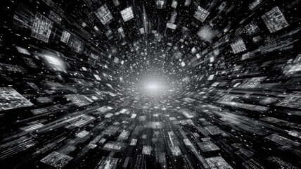 Virtual space perspective abstract technology background illustrating information flow, computer systems, digital communication networks, data connectivity, cyberspace concept, and futuristic computin