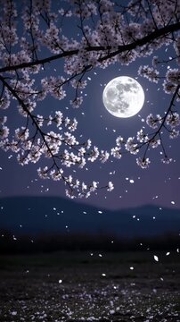 Cherry blossoms drifted slowly under the moonlight