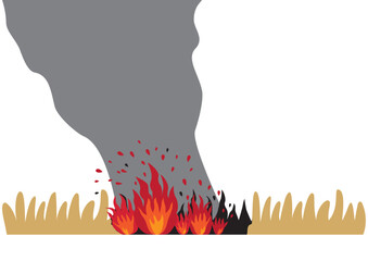 枯れ草が煙をあげて燃えているイメージイラスト