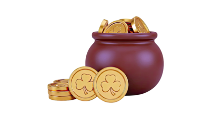 Pot of Gold Coins with Shamrocks