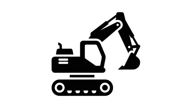 Black Excavator Machine Icon Illustration.