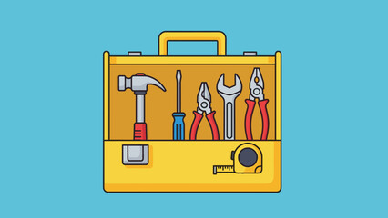 Yellow Toolbox with Various Tools Inside.