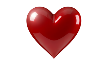 A shiny red heart on a plain transparent background for love and valentines day concepts