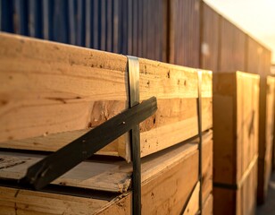 Wooden Crates Stacked for Shipping in Industrial Setting.