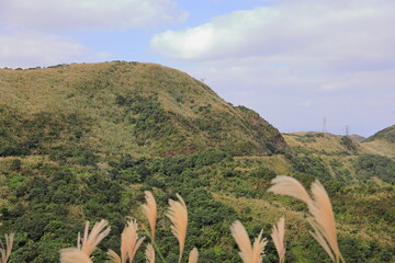Mountain views of Jinguashi and Jiufen area a popular tourist destination in Taipei Taiwan
