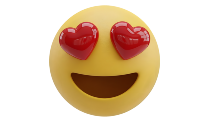 Smiling face emoticon with heart eyes on isolated transparent background for social media