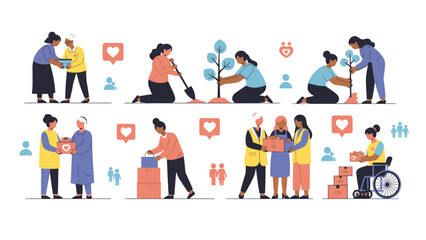 Fototapeta premium Diverse people engaged in community service and environmental activities.
