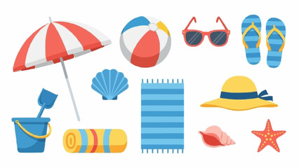 Collection of Beach Accessories and Toys for Summer Vacation. © Anggi