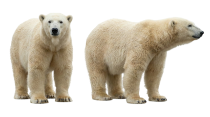 Polar Bears Standing on White Background Showing Front and Side Views