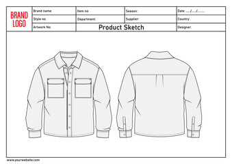 Shirt technical drawing fashion flat sketch vector illustration template for baby boys