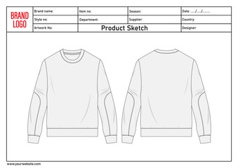 Long sleeve sweatshirt technical drawing fashion flat sketch vector illustration template front and back