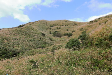 Mountain views of Jinguashi and Jiufen area a popular tourist destination in Taipei Taiwan
