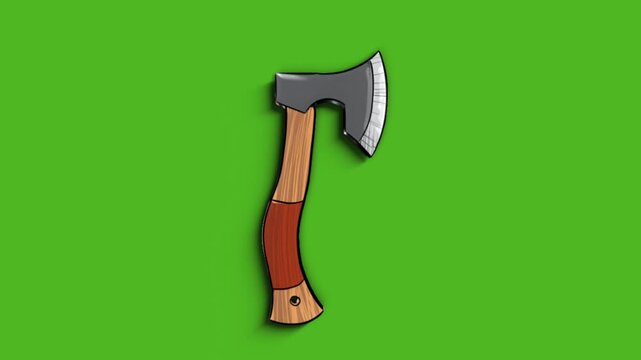 3d Broad axe animation on green screen background