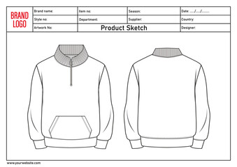 Long sleeve sweatshirt jacket vector illustration template front and back	