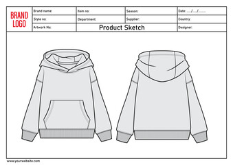Hoodie Technical drawing fashion flats vector illustration template front and back