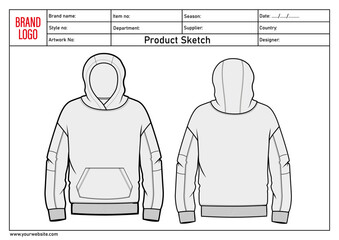 Hoodie Technical drawing fashion flats vector illustration template front and back