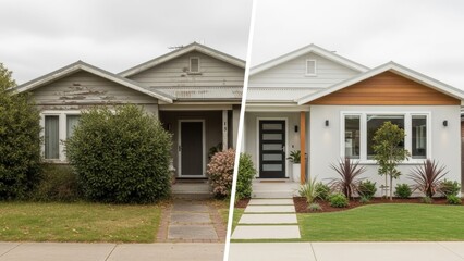 Comparison of an Old Weathered House and a Modern Renovated Home