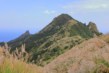 Mountain views of Jinguashi and Jiufen area a popular tourist destination in Taipei Taiwan