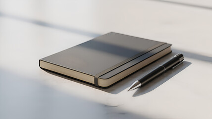 Minimal Business Concept Scene with Notebook and Pen Representing Planning and Strategy
