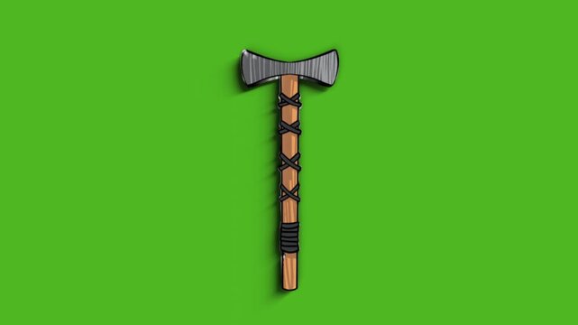 3d animation double bit axe on background 