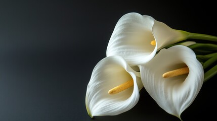 Three Calla Lilies on Black Background