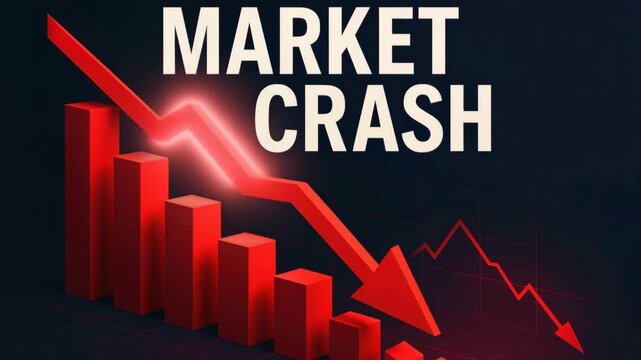 Stock market crash with falling red graph