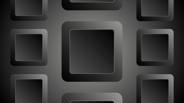 black background, abstract frames, dark design, Modern Dark Abstract Pattern with Rounded Square Frames on Black Background