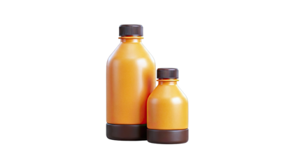 Two Orange Bottles with Brown Caps on White Background