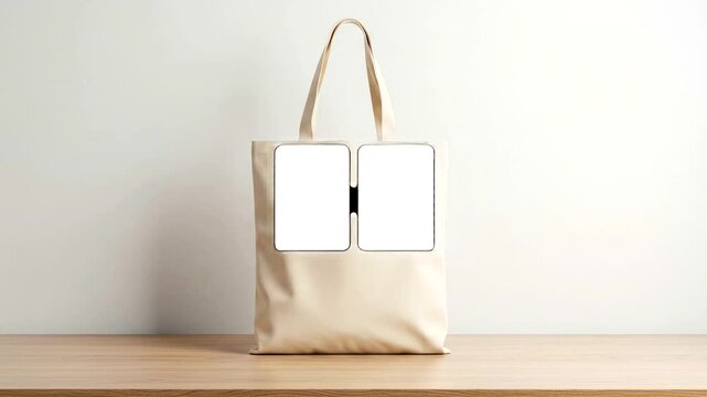Minimalist Canvas Tote Bag Mockup with Animated Blank Placeholders for Custom Text or Logos.