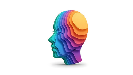 Abstract 3d illustration of a woman profile silhouette filled with colorful plastic caps and toy pieces representing a creative human brain and mind concept
