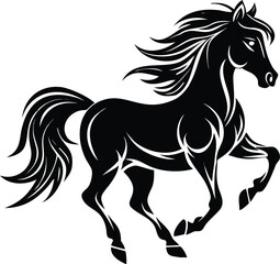 Majestic Black Silhouette Of A Galloping Horse With A Flowing Mane