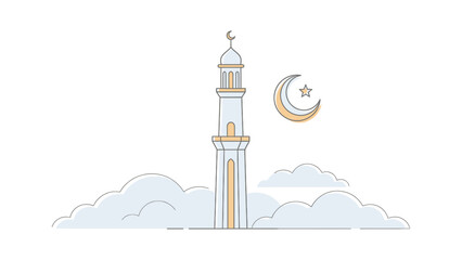 Islamic Minaret Tower with Crescent Moon and Star.