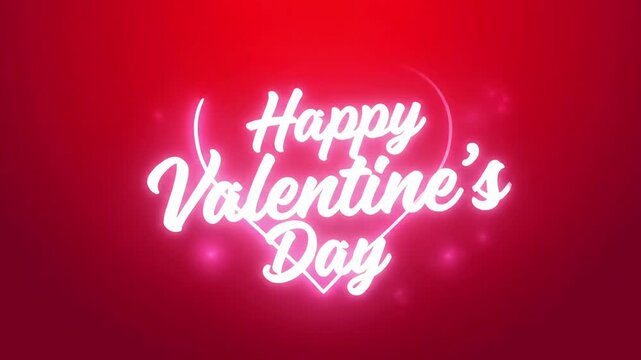 Happy Valentines Day Neon Heart Text Animation