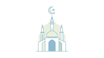 Islamic Mosque Architecture with Crescent Moon and Star Symbol.
